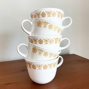Vintage 1980s Butterfly Gold Design of Corelle Livingware Flat Cups | Set of 5